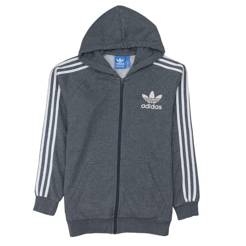 Adidas Men Grey Full Zip Hoodie Size M Regular Fit Sportswear