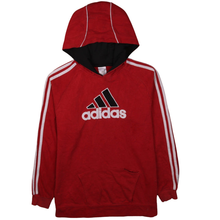 Adidas Boys Red Pullover Hoodie 12 Years Stripe Logo Fleece Sweatshirt