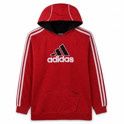 Adidas Boys Red Pullover Hoodie 12 Years Stripe Logo Fleece Sweatshirt