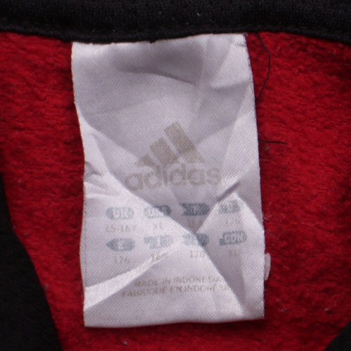 Adidas Boys Red Pullover Hoodie 12 Years Stripe Logo Fleece Sweatshirt