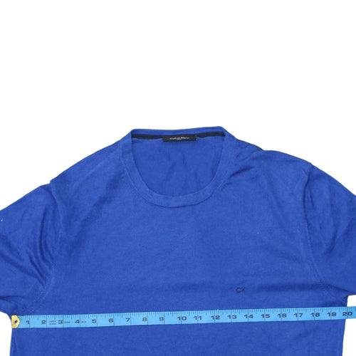 Calvin Klein Men Blue Cotton Silk Crew Neck Jumper Size L