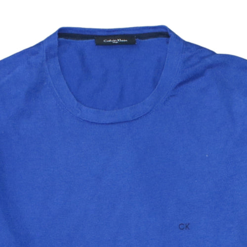 Calvin Klein Men Blue Cotton Silk Crew Neck Jumper Size L