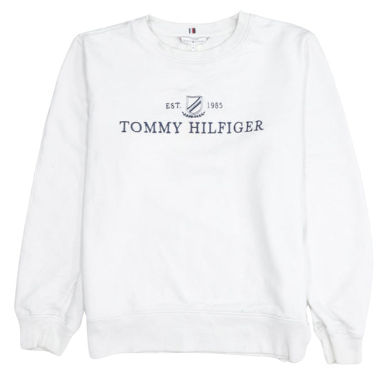 Tommy Hilfiger Women's White XS Pullover Sweatshirt Logo Crew Neck