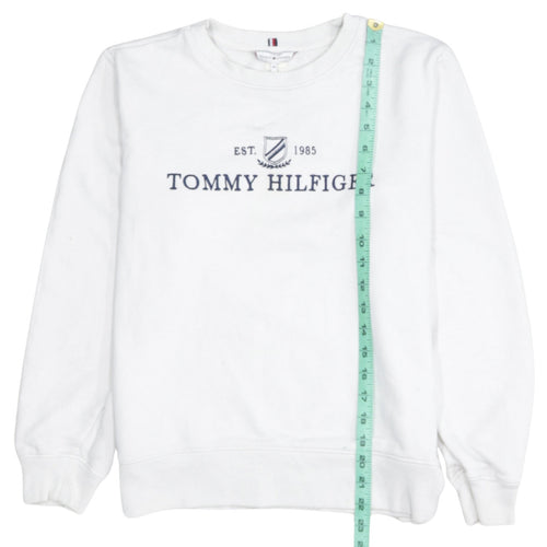 Tommy Hilfiger Women's White XS Pullover Sweatshirt Logo Crew Neck