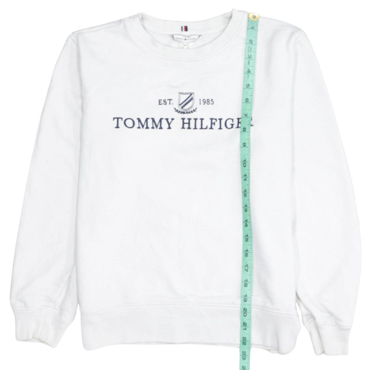 Tommy Hilfiger Women's White XS Pullover Sweatshirt Logo Crew Neck
