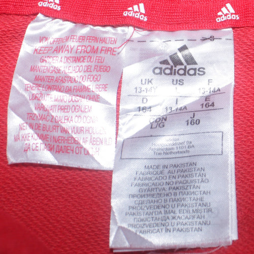 Adidas Boys Red Pullover Hoodie 13-14 Years Cotton Blend Logo Sweatshirt