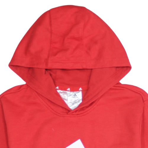 Adidas Boys Red Pullover Hoodie 13-14 Years Cotton Blend Logo Sweatshirt