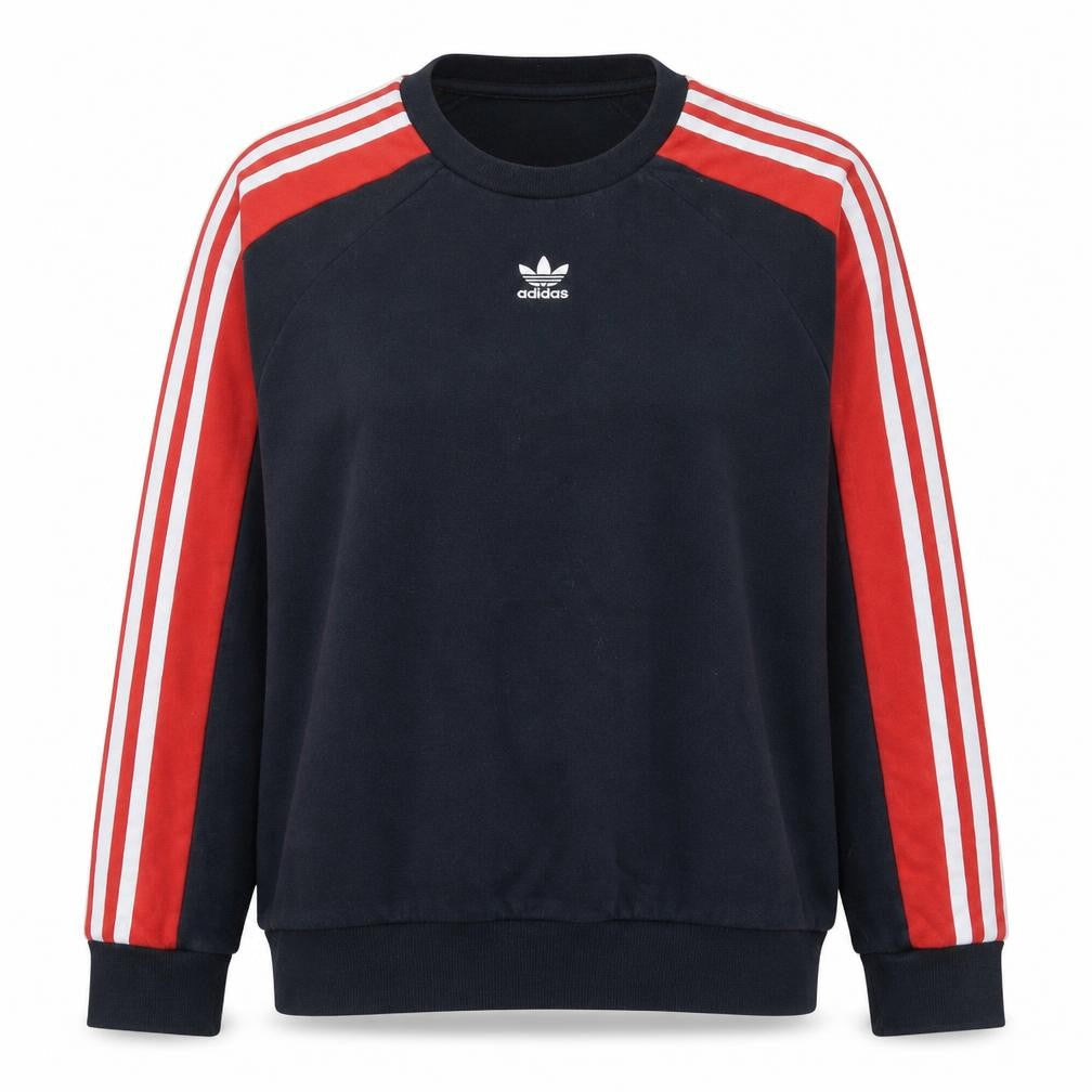 Front view of Adidas Women Black Red Crew Neck Pullover Sweatshirt UK 6 XS
