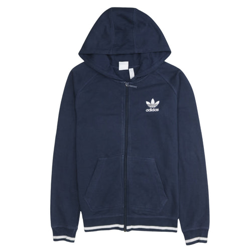 Adidas Women's Navy Blue Full Zip Hoodie UK 8 Cotton Blend Casual