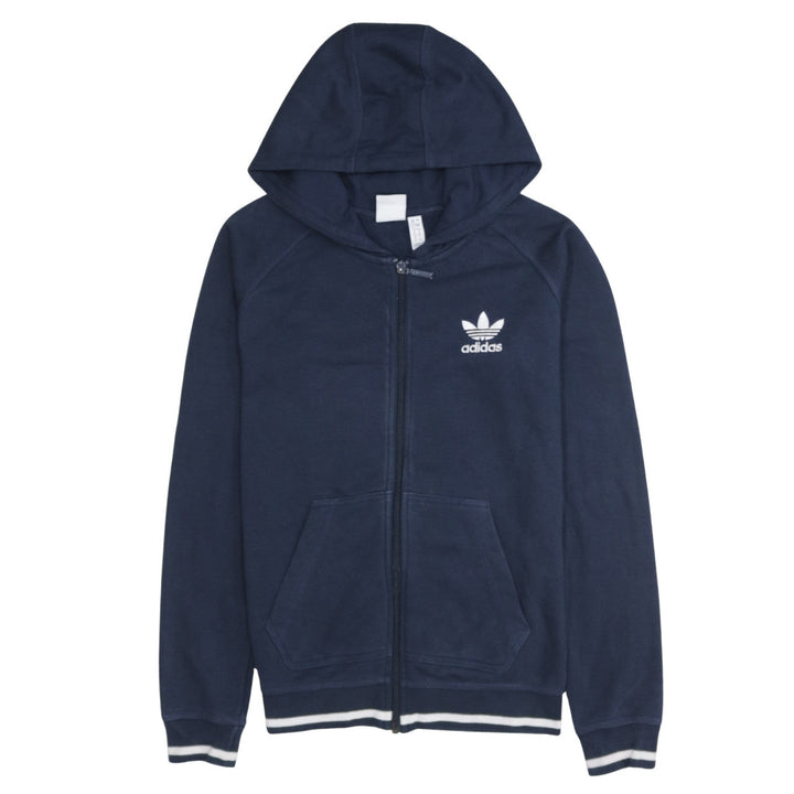 Adidas Women's Navy Blue Full Zip Hoodie UK 8 Cotton Blend Casual