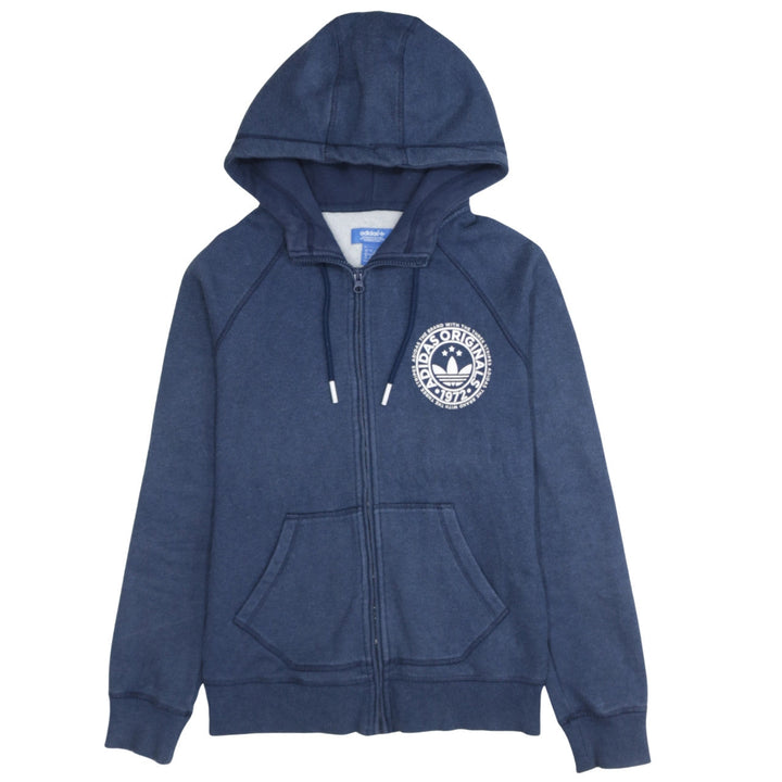 Adidas Originals Women's Blue Full Zip Hoodie UK 12 Cotton Blend