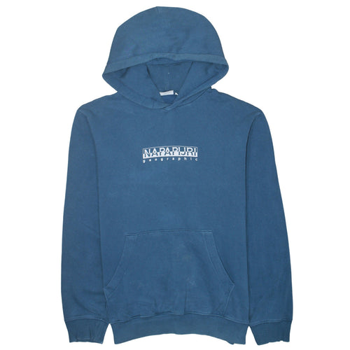 Napapijri Men's Blue Pullover Hoodie Size S Logo Graphic Cotton