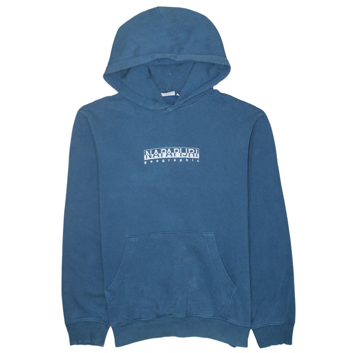 Napapijri Men's Blue Pullover Hoodie Size S Logo Graphic Cotton
