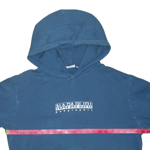 Napapijri Men's Blue Pullover Hoodie Size S Logo Graphic Cotton
