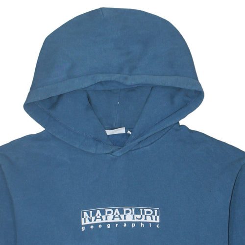 Napapijri Men's Blue Pullover Hoodie Size S Logo Graphic Cotton