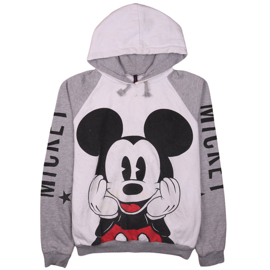 LOOK Collection Womens Grey White Mickey Mouse Pullover Hoodie L
