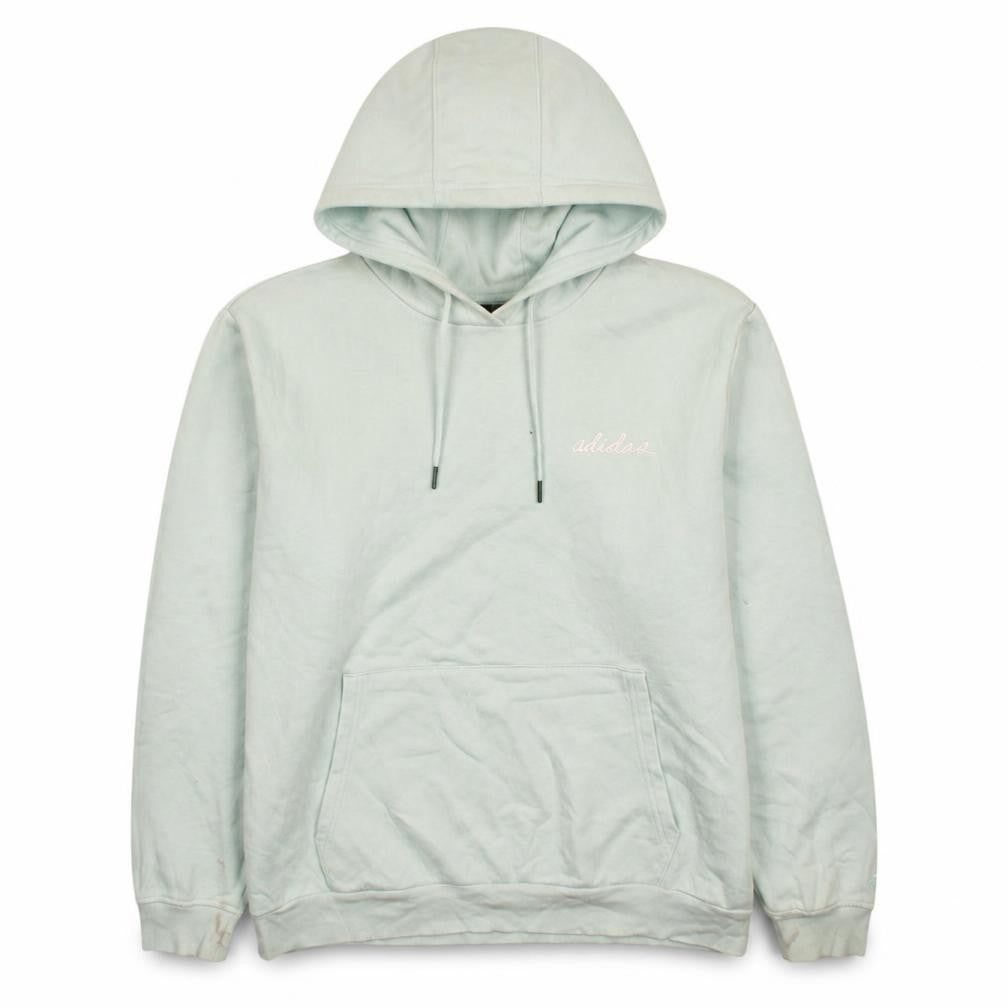 Front view of Adidas Women's Light Blue Pullover Hoodie Medium Cotton Blend Casual