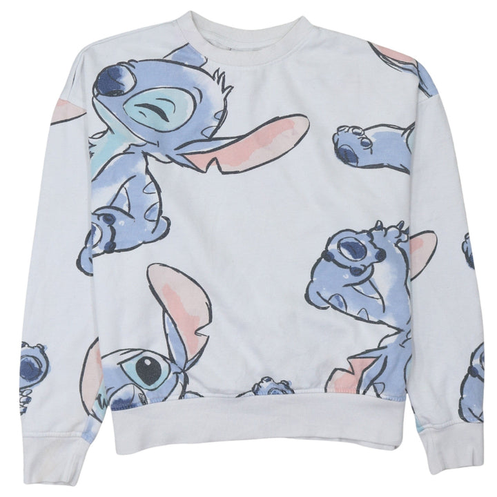 Disney Women White Stitch Print Sweatshirt Size S 10/12 Pullover