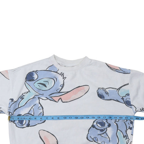 Disney Women White Stitch Print Sweatshirt Size S 10/12 Pullover
