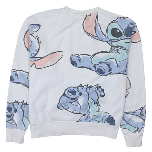 Disney Women White Stitch Print Sweatshirt Size S 10/12 Pullover
