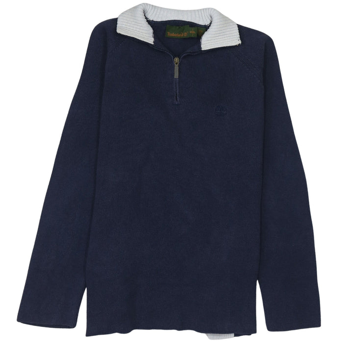 Timberland Men's Blue Cotton 1/2 Zip Collared Jumper Size L