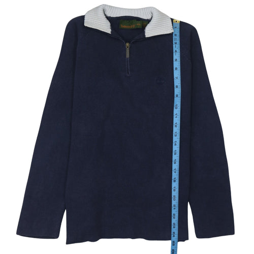 Timberland Men's Blue Cotton 1/2 Zip Collared Jumper Size L