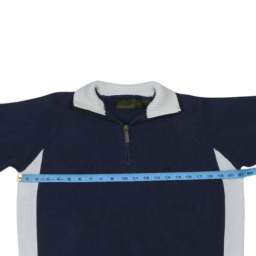 Timberland Men's Blue Cotton 1/2 Zip Collared Jumper Size L