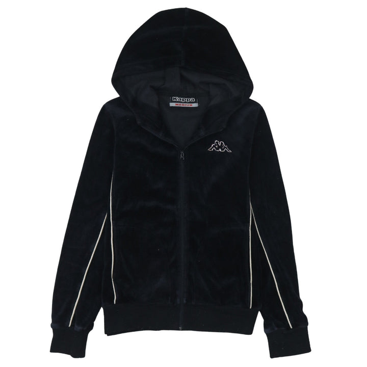 Kappa Women Black Velour Full Zip Hoodie Medium Casual Sportswear