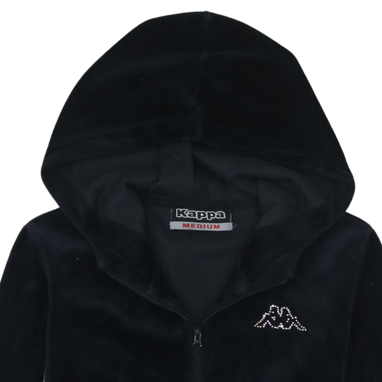 Kappa Women Black Velour Full Zip Hoodie Medium Casual Sportswear