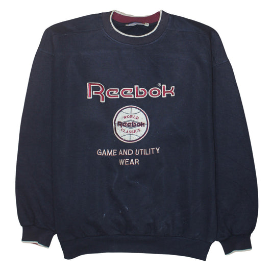 Reebok Men's Blue Embroidered Pullover Sweatshirt M Retro Sports Style