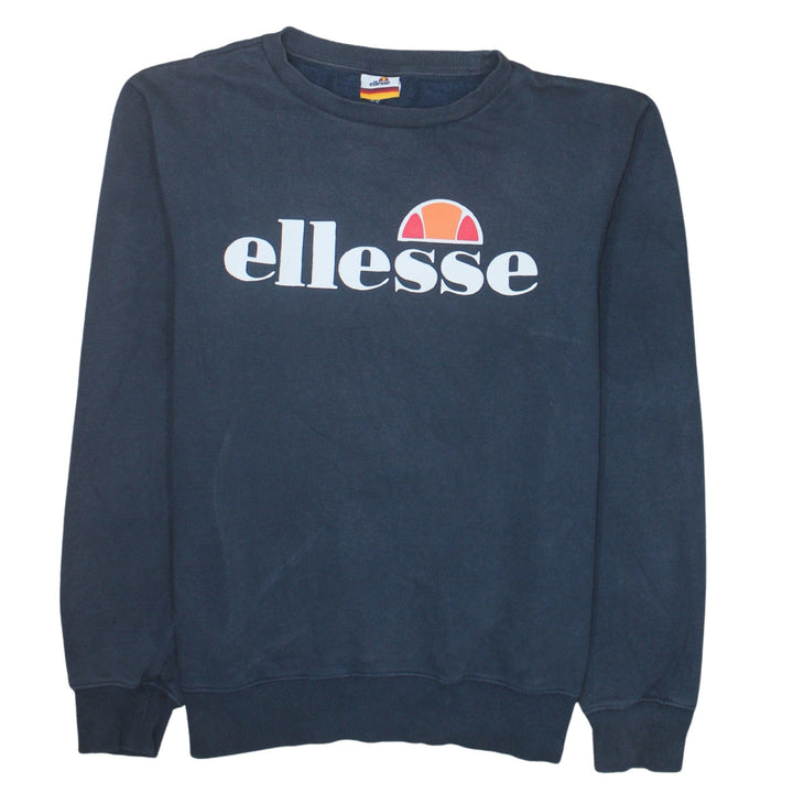 Ellesse Womens Navy Blue Crew Neck Sweatshirt UK 12 Cotton Blend Logo Print