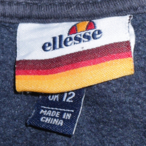 Ellesse Womens Navy Blue Crew Neck Sweatshirt UK 12 Cotton Blend Logo Print