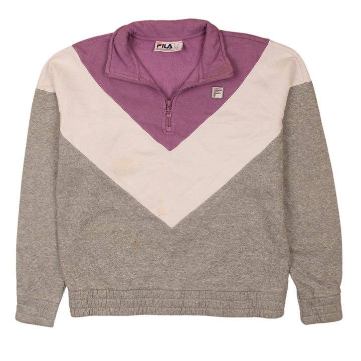 FILA Women’s Grey Purple Colourblock 1/4 Zip Sweatshirt Size M