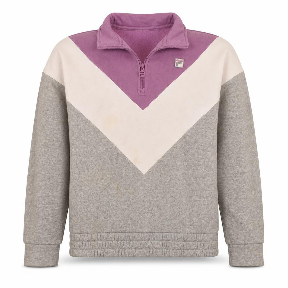 FILA Women’s Grey Purple Colourblock 1/4 Zip Sweatshirt Size M