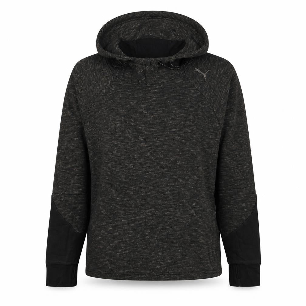 Front view of Puma women’s black, size UK 10, hooded pullover sweatshirt