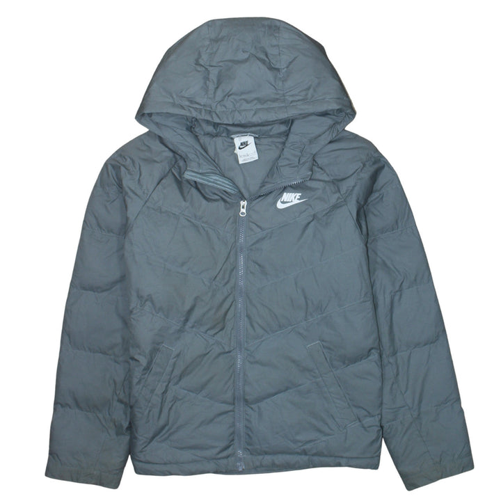 Nike Boys Grey Hooded Puffer Jacket Size 158cm Lightweight Winter Coat