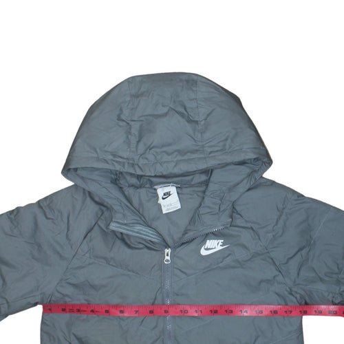Nike Boys Grey Hooded Puffer Jacket Size 158cm Lightweight Winter Coat