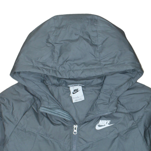 Nike Boys Grey Hooded Puffer Jacket Size 158cm Lightweight Winter Coat