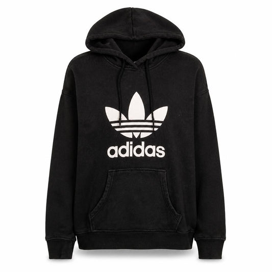 Front view of Adidas women’s black, size UK 8, pullover hoodie sweatshirt with logo