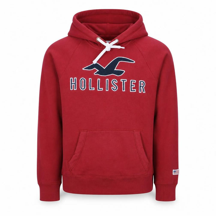 Hollister Men's Red Pullover Hoodie Small Logo Fleece Sweatshirt