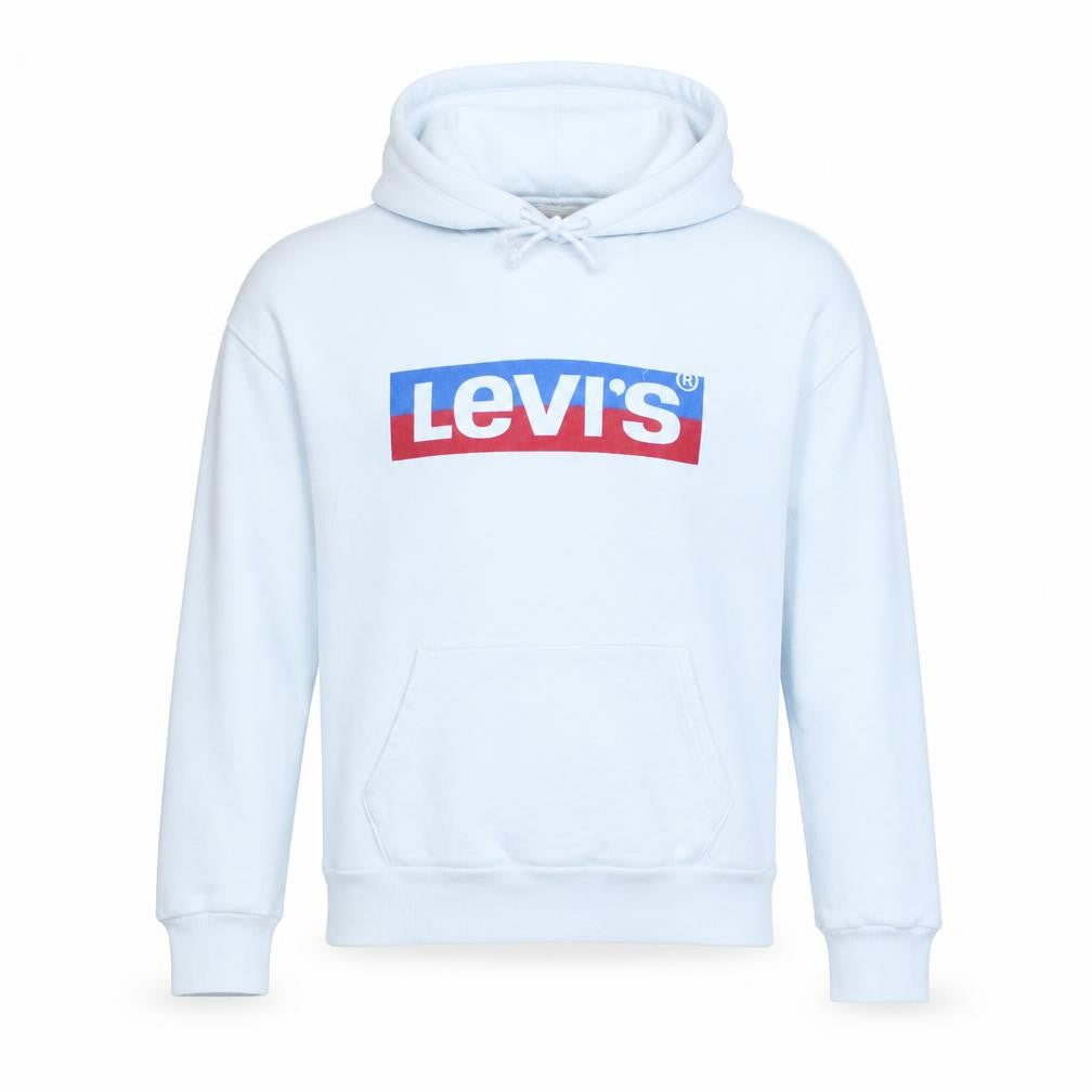 Front view of Levi's Men's White Logo Pullover Hoodie XS Fleece Sweatshirt