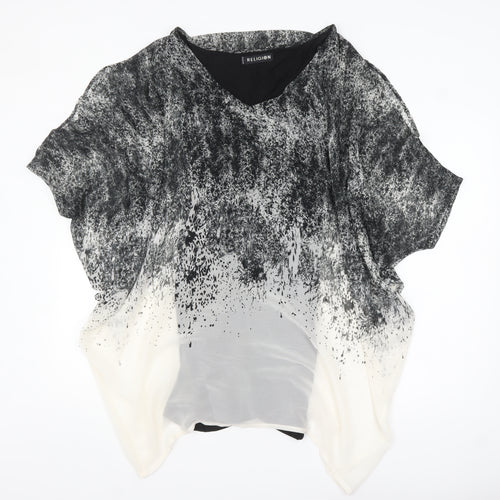 Religion Women’s Black Grey Ombre Tunic Blouse Size 12 V-Neck