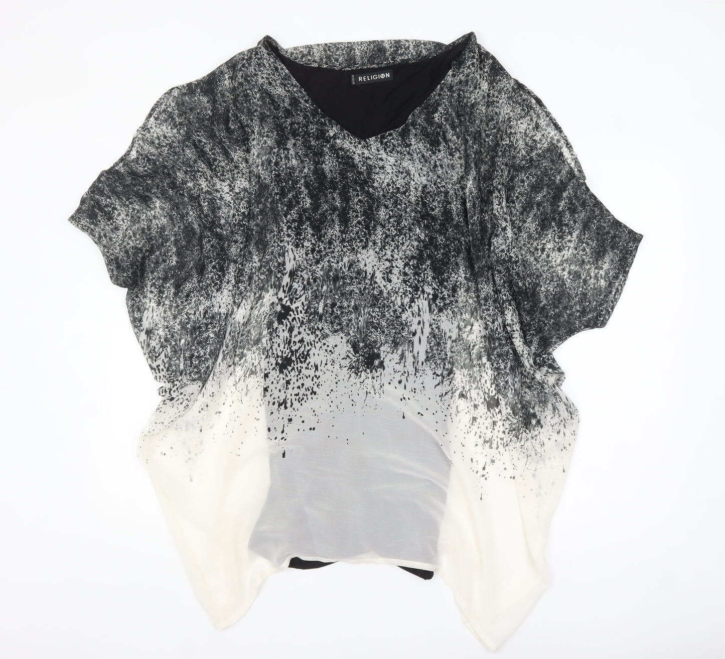 Religion Women’s Black Grey Ombre Tunic Blouse Size 12 V-Neck