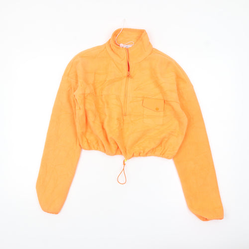 Oh Polly Womens Orange Fleece 1/4 Zip Pullover Hoodie UK 6