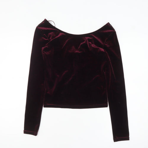Bershka Women's Red Velvet Cropped Long Sleeve Blouse Size S