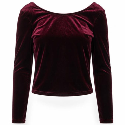 Bershka Women's Red Velvet Cropped Long Sleeve Blouse Size S