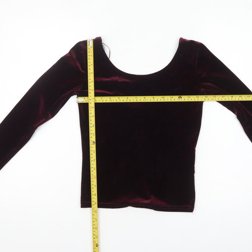 Bershka Women's Red Velvet Cropped Long Sleeve Blouse Size S