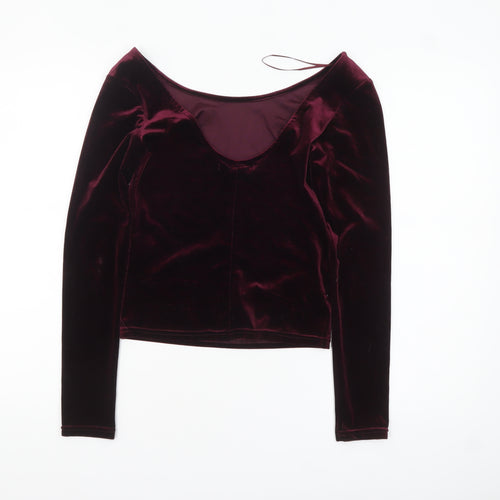 Bershka Women's Red Velvet Cropped Long Sleeve Blouse Size S