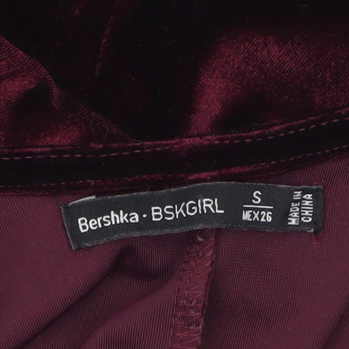 Bershka Women's Red Velvet Cropped Long Sleeve Blouse Size S