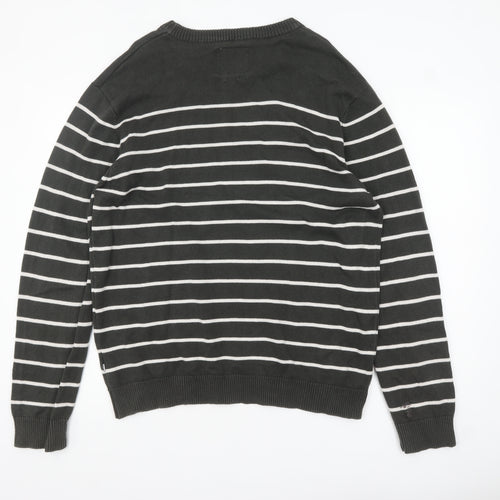 America Today Mens Grey Striped Cotton Crew Neck Jumper 2XL